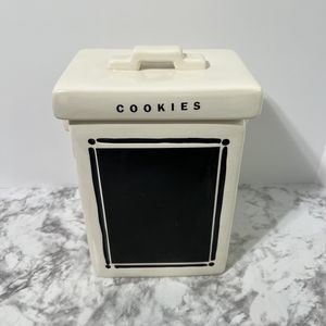 VTG Ceramic COOKIES Cookie Jar Canister With Chalkboard Black & White Farmhouse